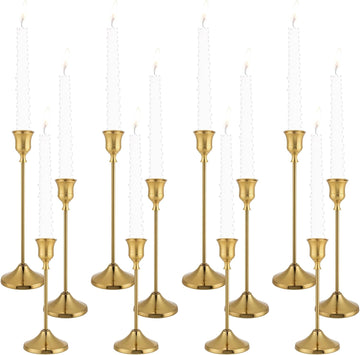 Candlestick Holders 4 Sets(12 Pcs), Brass Gold Candle Holders with Anti-Slip Pad, Metal Taper Candle Holder, Candle