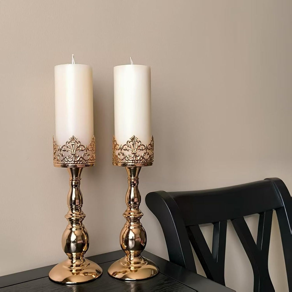 Candle Holders for Pillar Candles Gothic Gold Vintage Tall Candle Holders Set of 2 Decorative Large Table