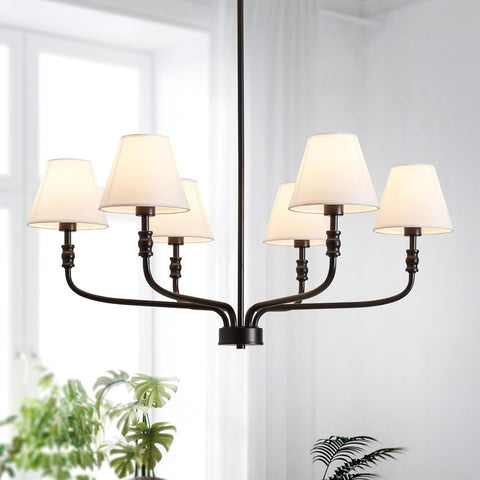 Black Farmhouse Chandelier for Dinning Room, Modern Pendant Lighting Fixture for Living Room, Entryway, 6-Light wiht White Fabric Shades, H40 x D30 x W30 A100-B0DGXDWTWH