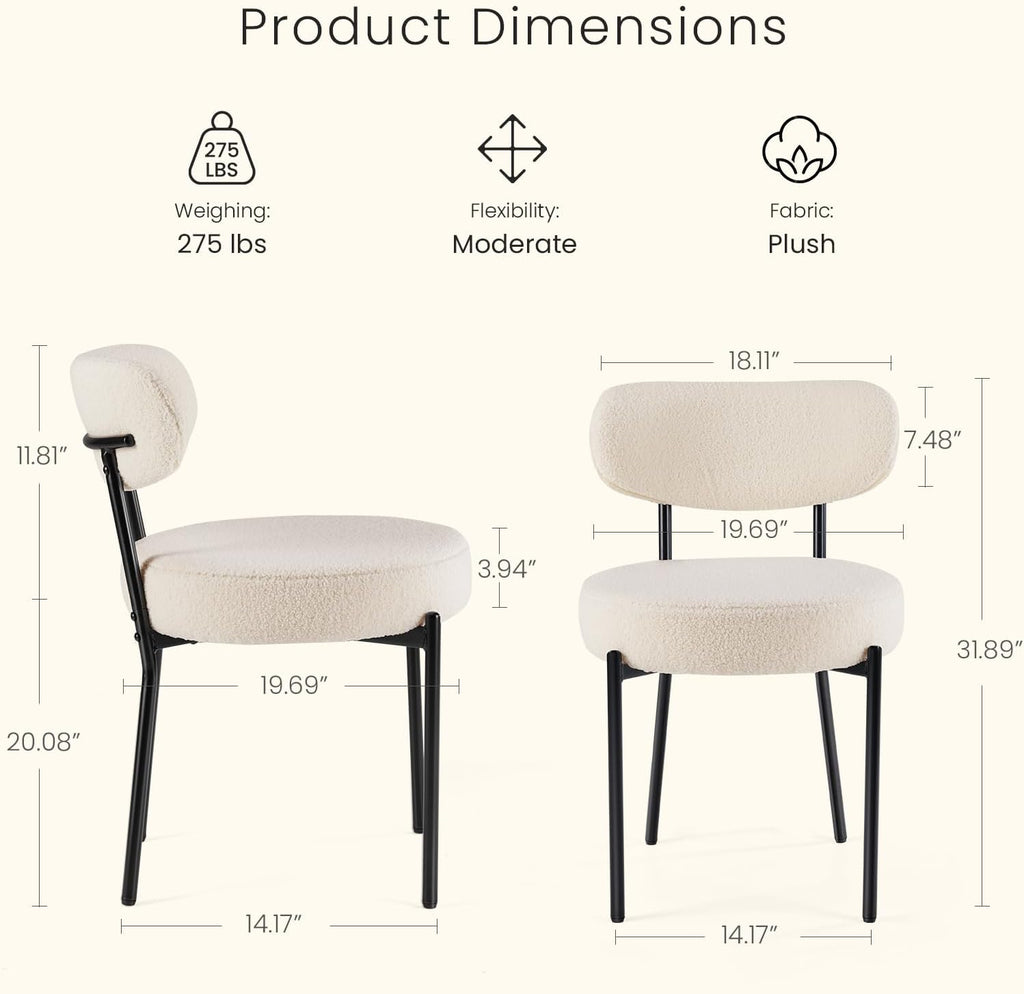 Dining Chairs Set of 2, Mid Century Modern Chair Round Upholstered Curved Backrest, Kitchen Vanity Living Room Chairs