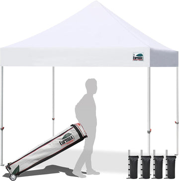 USA 10x10ft Pop Up Canopy,Commercial Instant Tent Events,Patented No-Tip Rolling Storage Bag with 4 Sandbags,UV & Water