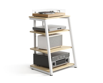 4-Tier AV Media Stand Corner Shelf for Record Player HiFi, Oak
