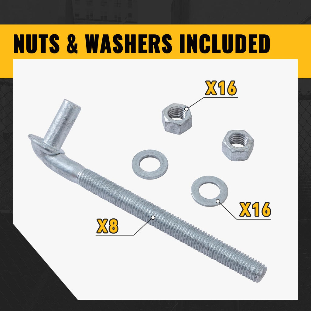8 Inch J Bolt Gate Hinge 8-Pack, 5/8" Gate Bolt Post Hinge