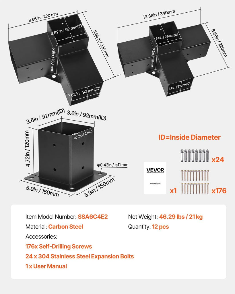 Pergola Kit, 4x4 Inch Pergola Brackets for 3.5x3.5 Inch Wood - Image 7