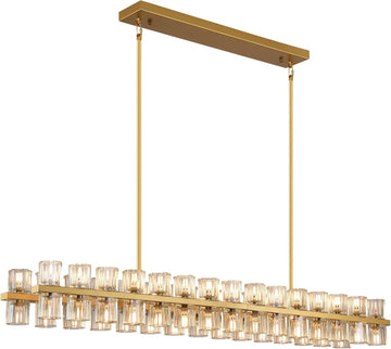 Modern Crystal Chandeliers L54in Large Brass Rectangle Chandelier, K9 Crystal Pendant Lights Kitchen Island,Chandeliers for Dining Room, For Over the Dining Table,Kitchen Island,(60xG4 Bulbs Included)