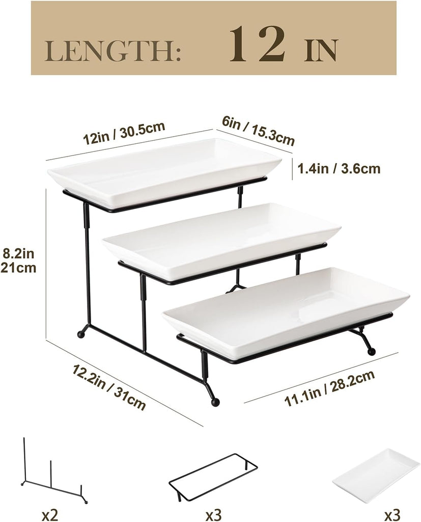 3 Tier Serving Trays for Party, Porcelain Serving Platters and Trays, 12 Inch Tiered Tray Stand, Fruit Tray, Trays