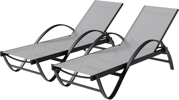 Patio Chaise Lounge Set of 2, Pool Chaise Lounge with Arm,Outdoor Lounge Chair with 5 Adjustable Backrest,Sunbathing