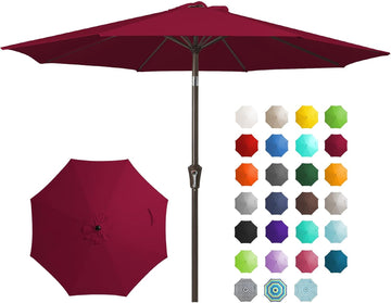 9FT Outdoor Patio Umbrella Outdoor Table Umbrella with Push Button Tilt and Crank - Dark Red