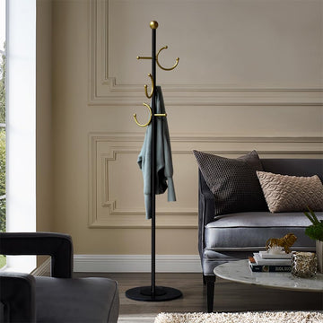 Coat Rack Freestanding Corner Coat Tree Hat Rack Stand with Heavy duty Marble Base & 6 Hooks , Hotel, Office 14.57"x