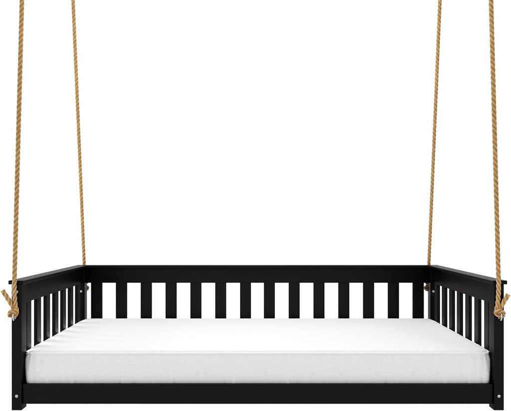 Beckett Heavy Duty Poly Daybed Swing in Black, Twin Size - Composite HDPE Porch Swing Bed Made from Recycled Plastic
