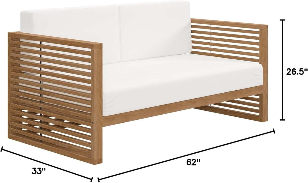 Carlsbad Outdoor Patio Teak Wood Loveseat in Natural White
