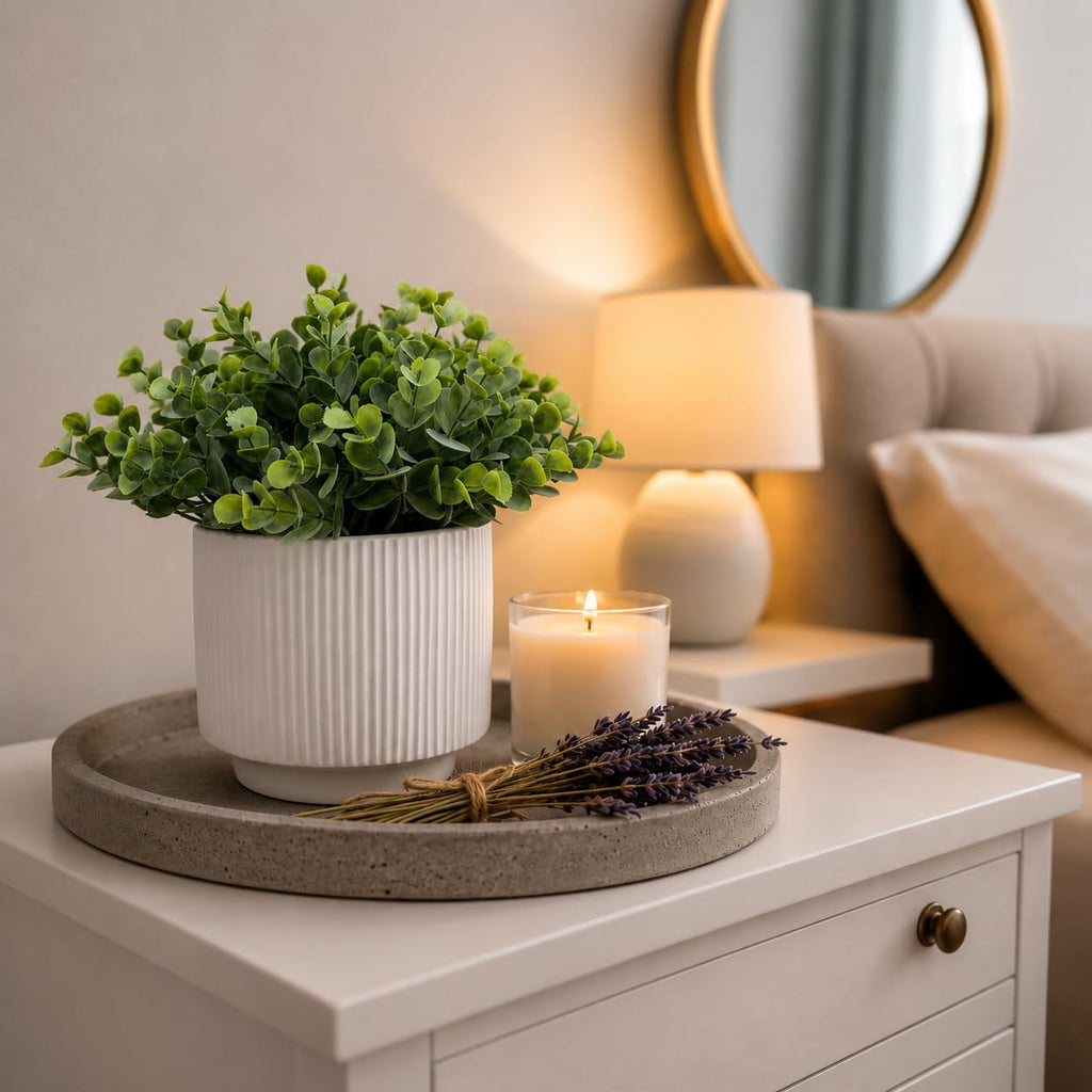 2 Pack Artificial Eucalyptus, Faux Greenery in Ceramic Pots