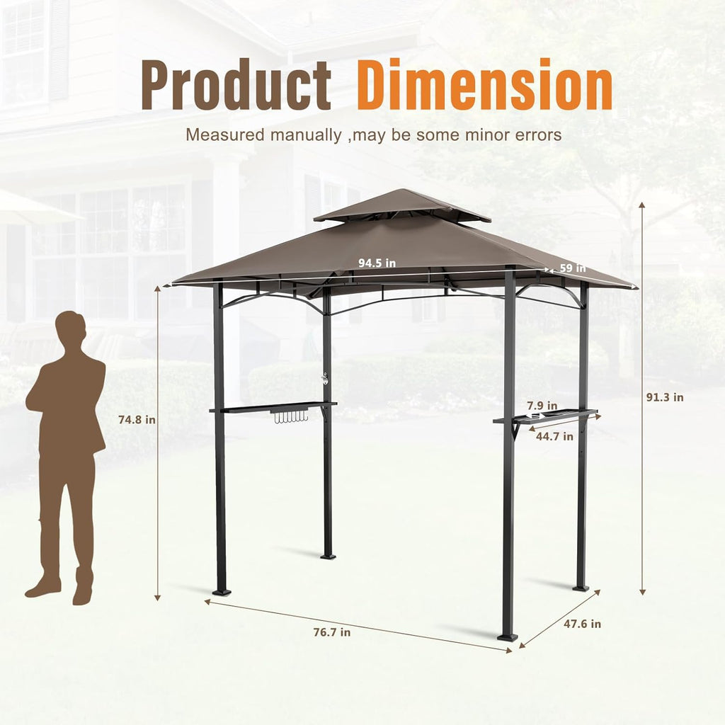 Outdoor Grill Gazebo 8 x 5, Patio Double Tiered BBQ Canopy w/Air Vent