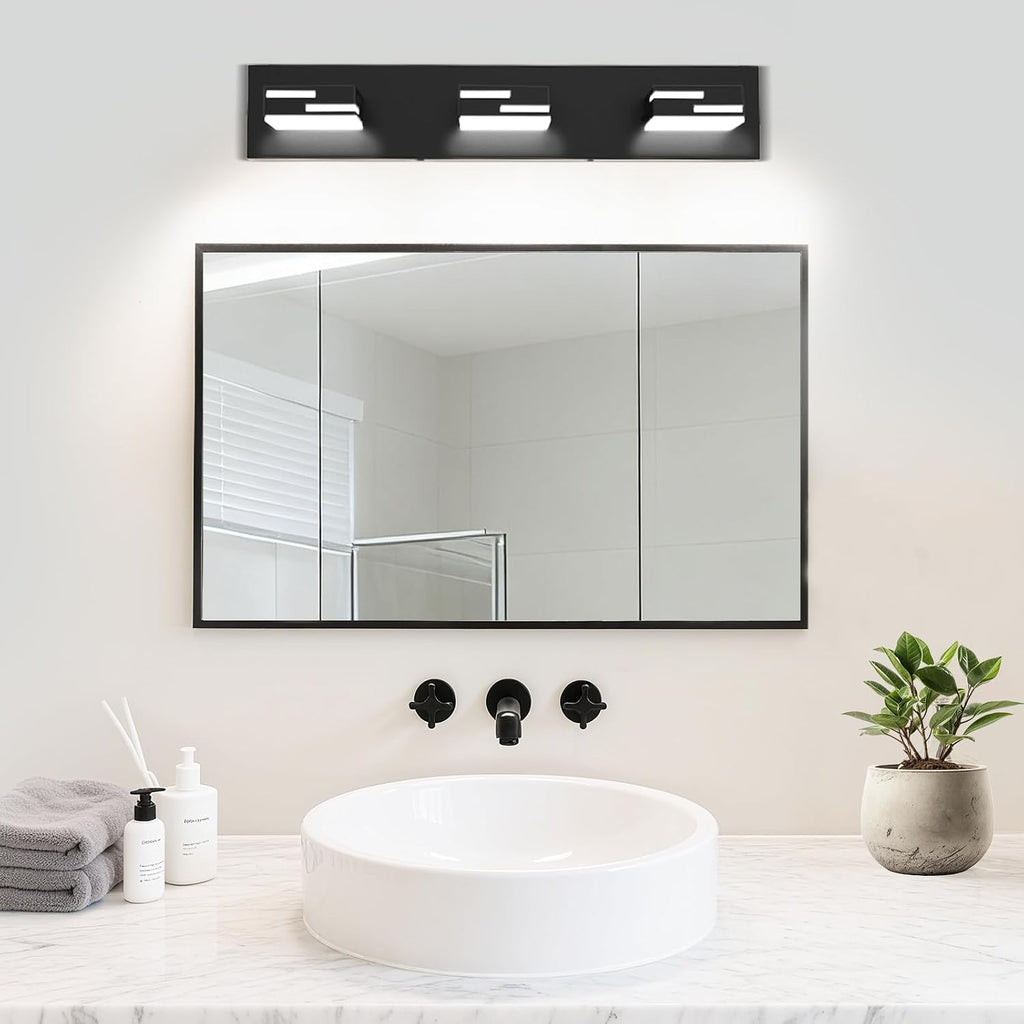LED Modern Bathroom Vanity Light Fixtures, Dimmable Matte Black Vanity Lights Lighting Fixtures Over Mirror, with