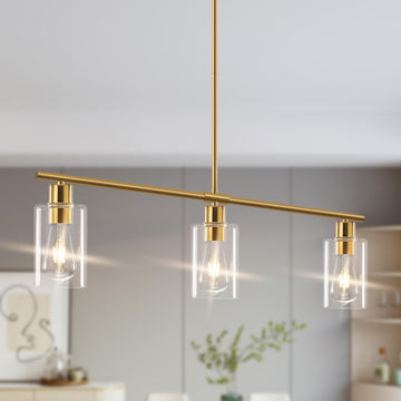 Kitchen Island Lighting, Linear Chandeliers Rectangle Pendant Light Fixtures Farmhouse Hanging Light with Glass