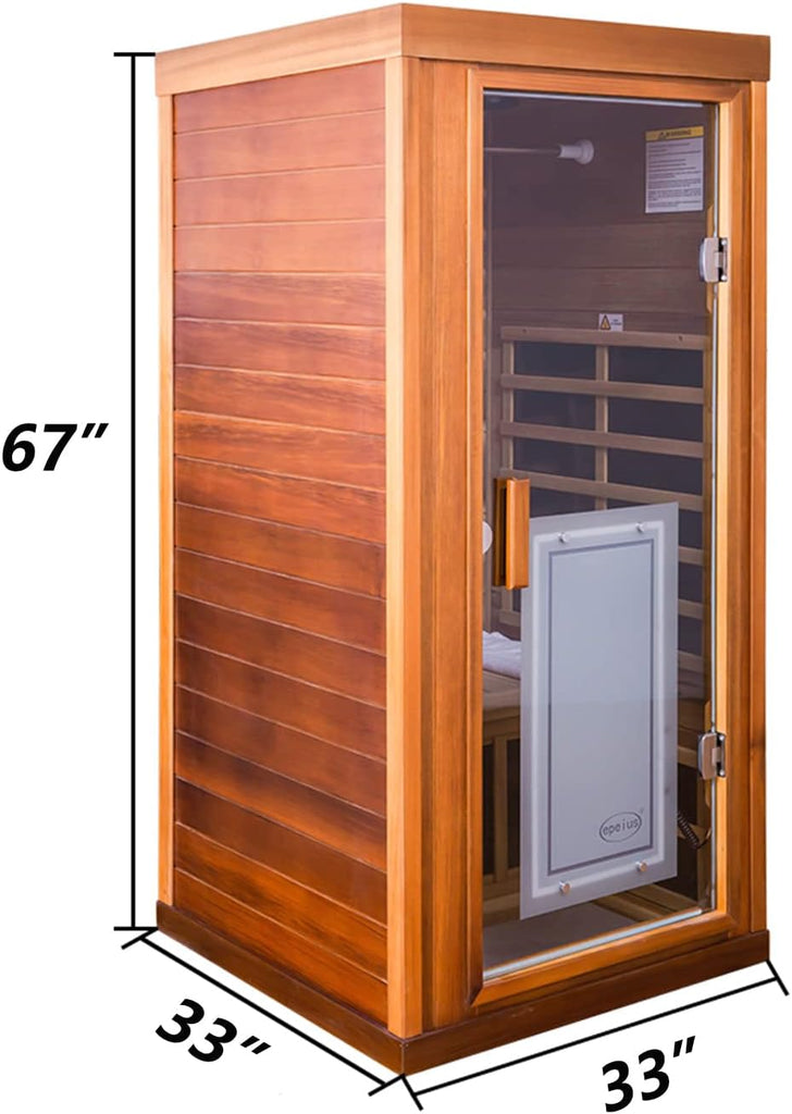 Red Cedar Infrared Sauna 1 Person Low EMF Far Infrared Saunas for Home, 1350 watt Indoor Personal Sauna Room with 2 Bluetooth Speakers, 1 LED Reading Lamp