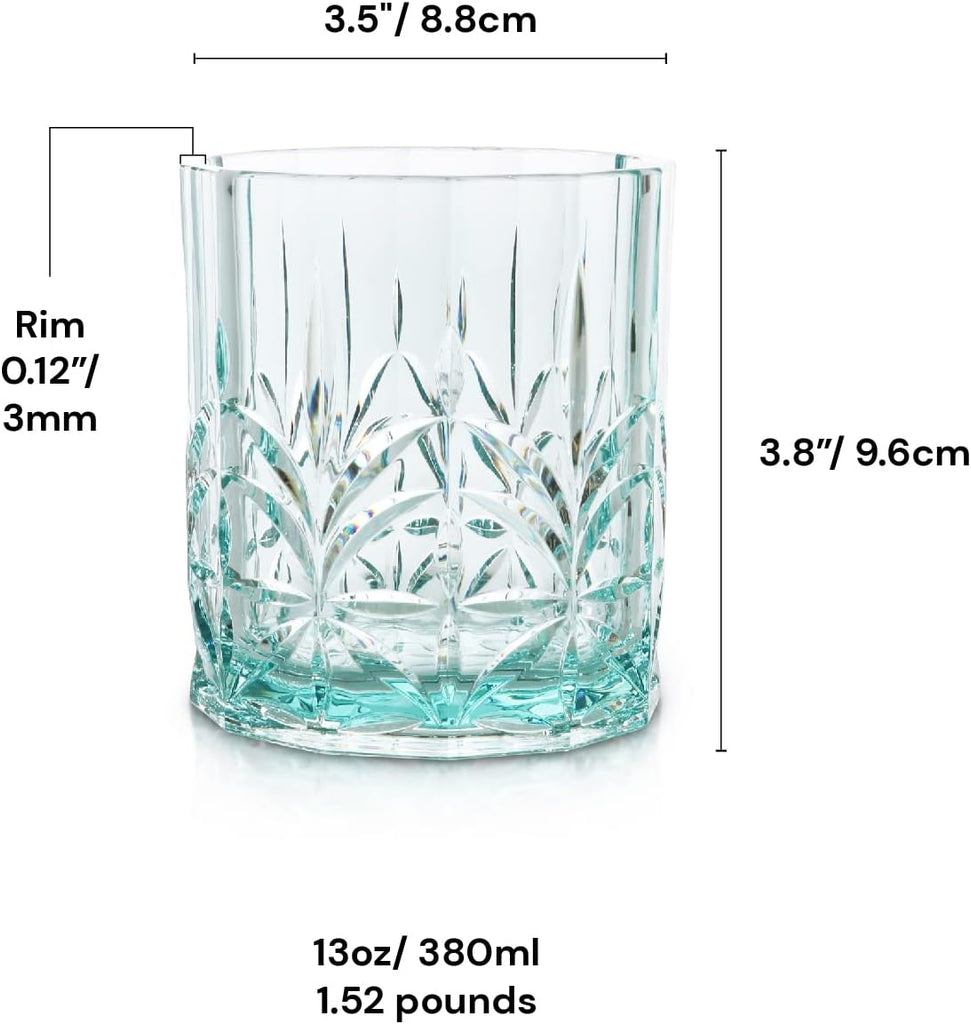 Shatterproof Tritan Plastic Short Tumbler, Set of 4, 13oz - Myrtle Beach Unbreakable Crystal Cut Old Fashioned