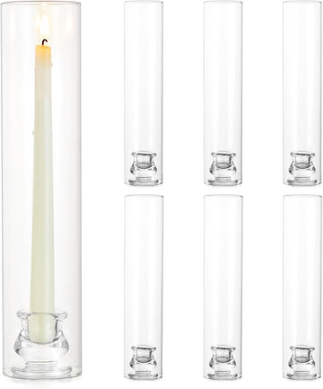 Hurricane Glass Candle Holders: 12" Tall Cylinder Cover Set of 6 | for 0.87" Taper, Windproof Chimney Cover, Clear