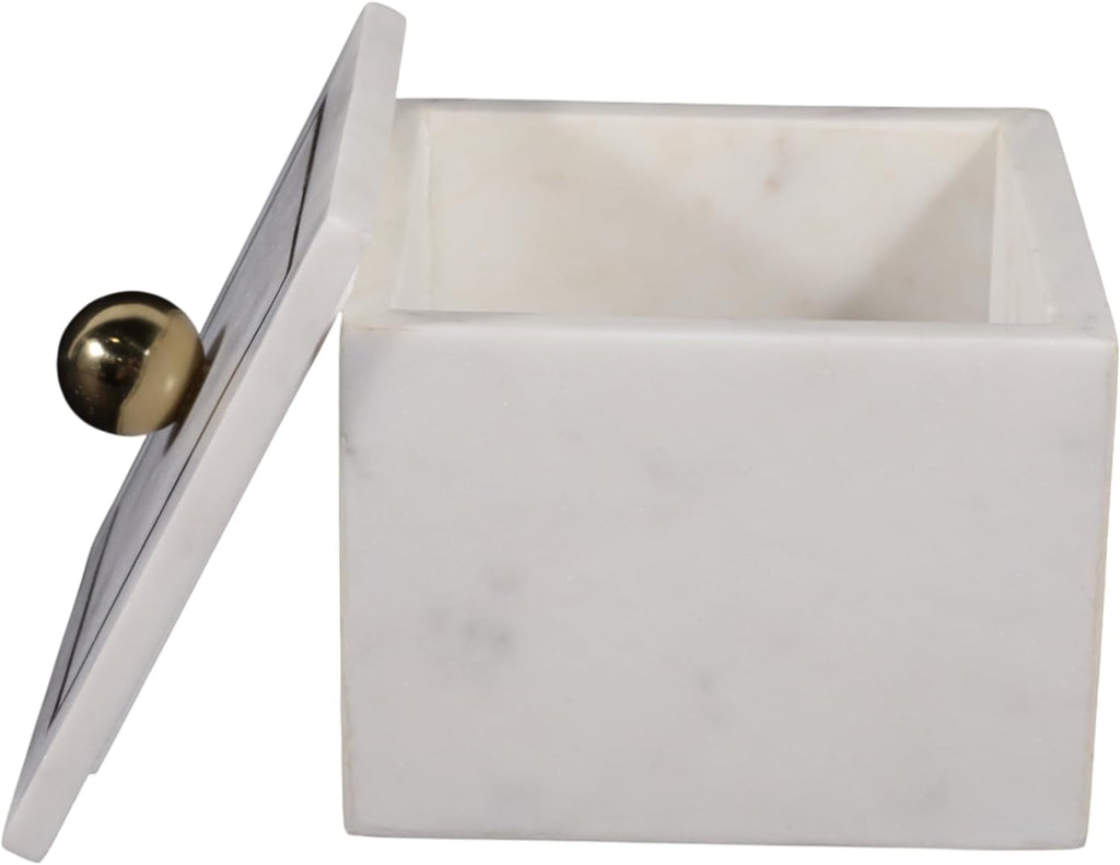 Minimalist Decorative Box Decor - Marble Keepsake Box with Brass Inlay & Lid - Ideal Jewelry Box and Modern Home