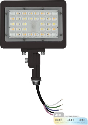 15W LED Flood Light, 3CCT 3000K/4000K/5000K Selectable, IP65 Waterproof Lighting, 1/2" Adjustable Knuckle Mount, 2100
