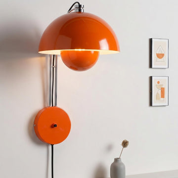 Mid-Century Modern Bud Plug in Wall Sconces, Pastel Orange