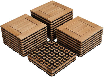 27PCS Patio Deck Tiles Interlocking Wood Decking Floor Tiles 12 x 12in Natural Wood for Outdoor & Indoor Patio Garden