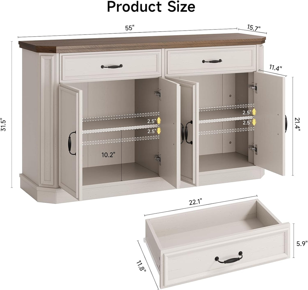 55" Sideboard Buffet Cabinet with 2 Storage Drawers & 4 Doors