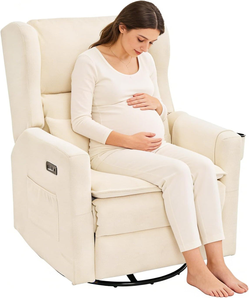 Power Recliner Chair Swivel Glider with Adjustable Headrest,Oversized Swivel Rocker Recliner with Lumbar Support