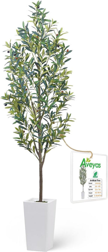 7ft Artificial Olive Tree Decor, 7 Feet Large Faux Plant Fake Skinny Silk Trees with Pot for Indoor Outdoor House