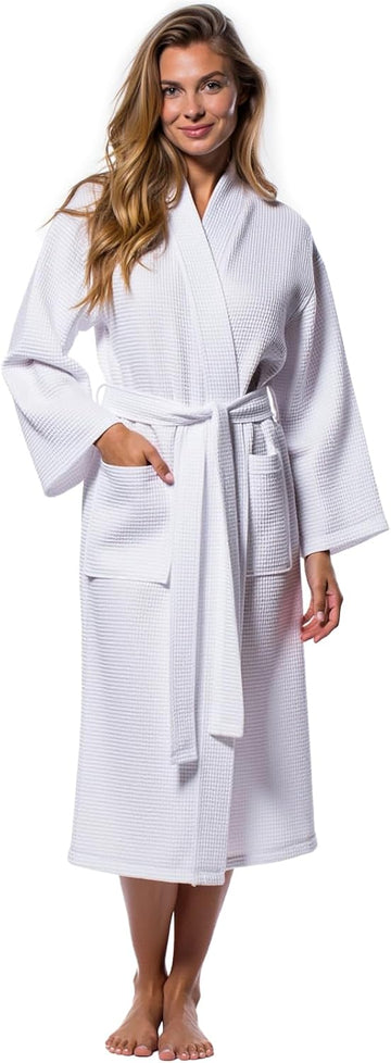 Womens Lightweight Waffle Kimono Bathrobe for Men - Soft Quick-Dry Spa & Summer Towel Robe, Cotton Blend
