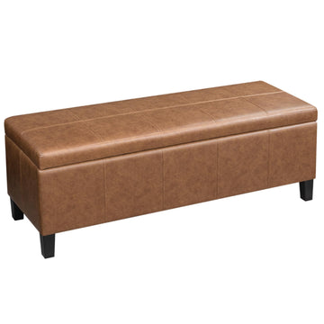 Faux Leather Storage Bench Ottoman, 50 Inch Upholstered Storage Bench with Large Compartment, Durable Accent Seating
