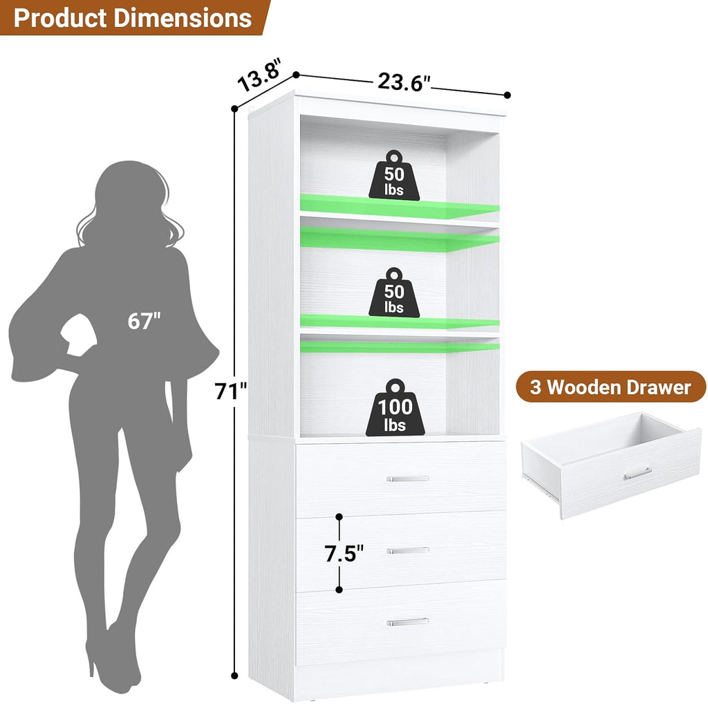 23.6" Closet Drawers System, Wood Closet Organizer System with 3 Drawers, Modular Small Walk-in Closets Storage Unit