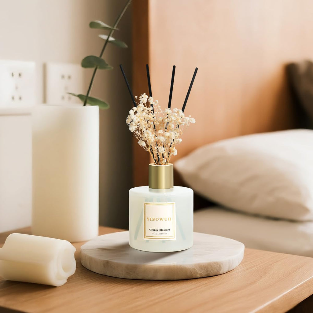 Diffusers 6.76 fl oz(200ml), Orange Blossom Reed Diffuser Set Oil Diffusers with 8 Reed Sticks, Long Lasting