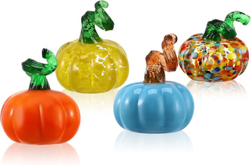 Thanksgiving Small Glass Pumpkin Figurine: 1.5" Mini Cute Pumpkin Decor for Halloween - Miniature Collectible - Set of 4