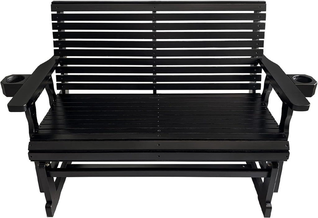 Patio Glider with Cup Holders, High Roll Back and Deep Contoured Seat, Heavy Duty 800 Lb (Matte Black, 2-Seater)