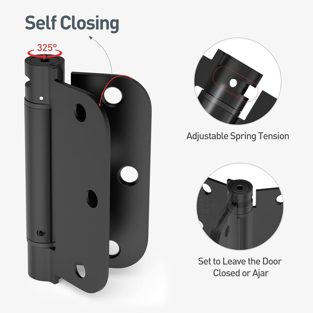 Self Closing Door Hinges 3.5 Inch, Spring Loaded Hinges, Adjustable Tension Door, UL Listed