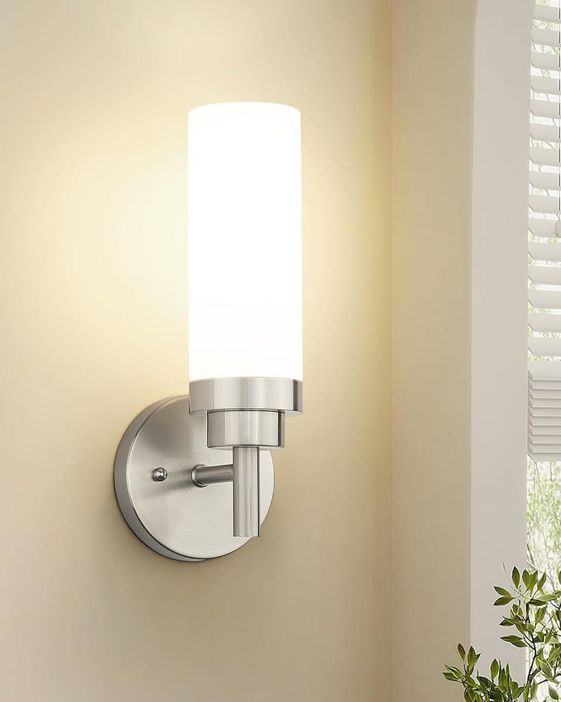 Brushed Nickel Sconces Wall Lighting, Modern Vanity Lights with Milk Glass Shade, Wall Sconce , WS085-BN-ML-2PK