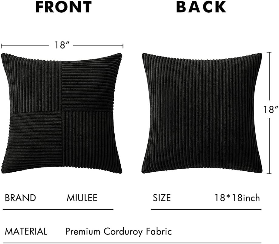 Black Decorative Throw Pillow Covers 18x18 Inch