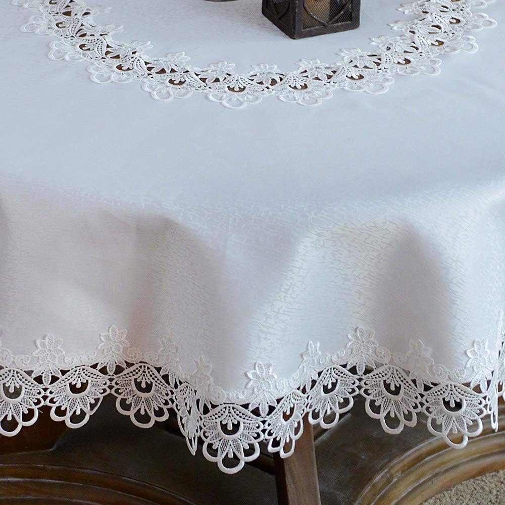 Round Tablecloth Lace Rustic Macrame Embroidered Table Cloths for Harvest Dresser Decor Farmhouse Kitchen Home (White