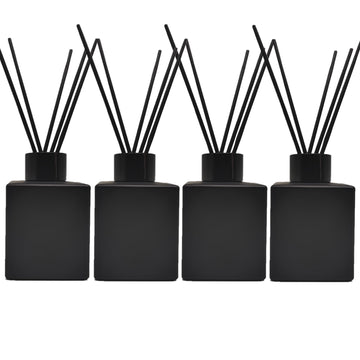 4PCS Reed Diffuser Bottle, Empty Matte Black Glass Jar, Fragrance Replacement Container 100ml(4, Square)