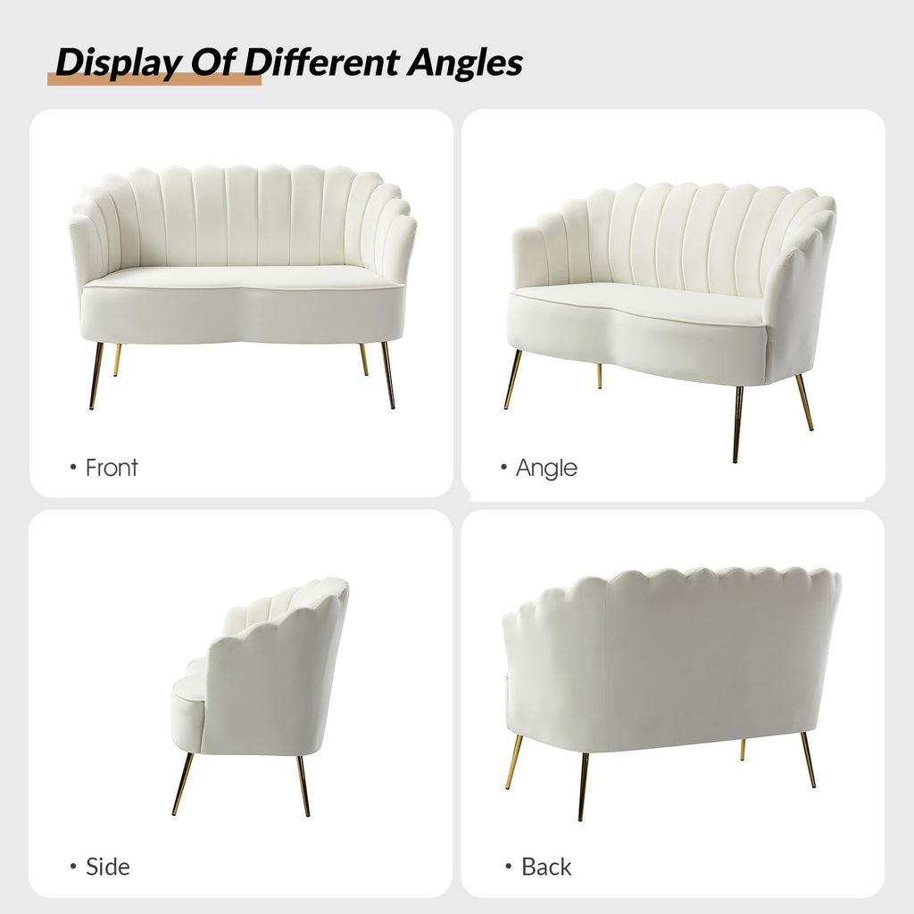 Modern Loveseat Sofa with Flower Shaped Backrest, Ivory