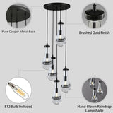 Raindrop Pendant Lights Kitchen Island Teardrop Black Hanging Light Fixtures Clear Solid Glass Pendant Light Modern Chandeliers for Dining Room Porch Corridor Living Room (5-Light) A121-B0CJFC4B74