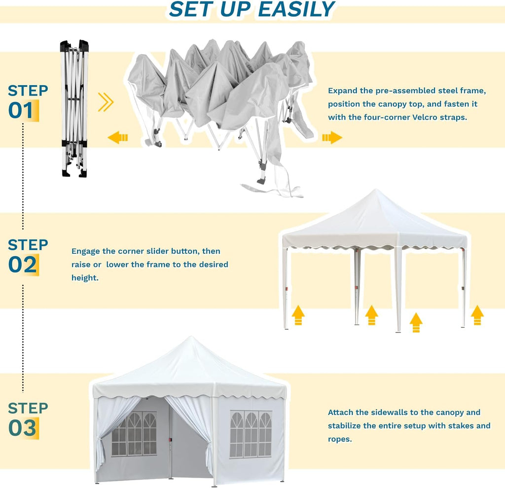 10x10 FT Pop Up Canopy Tent, Outdoor Gazebo with 4 Removable Sidewalls, Carrying Bag, Instant Shelter for Parties