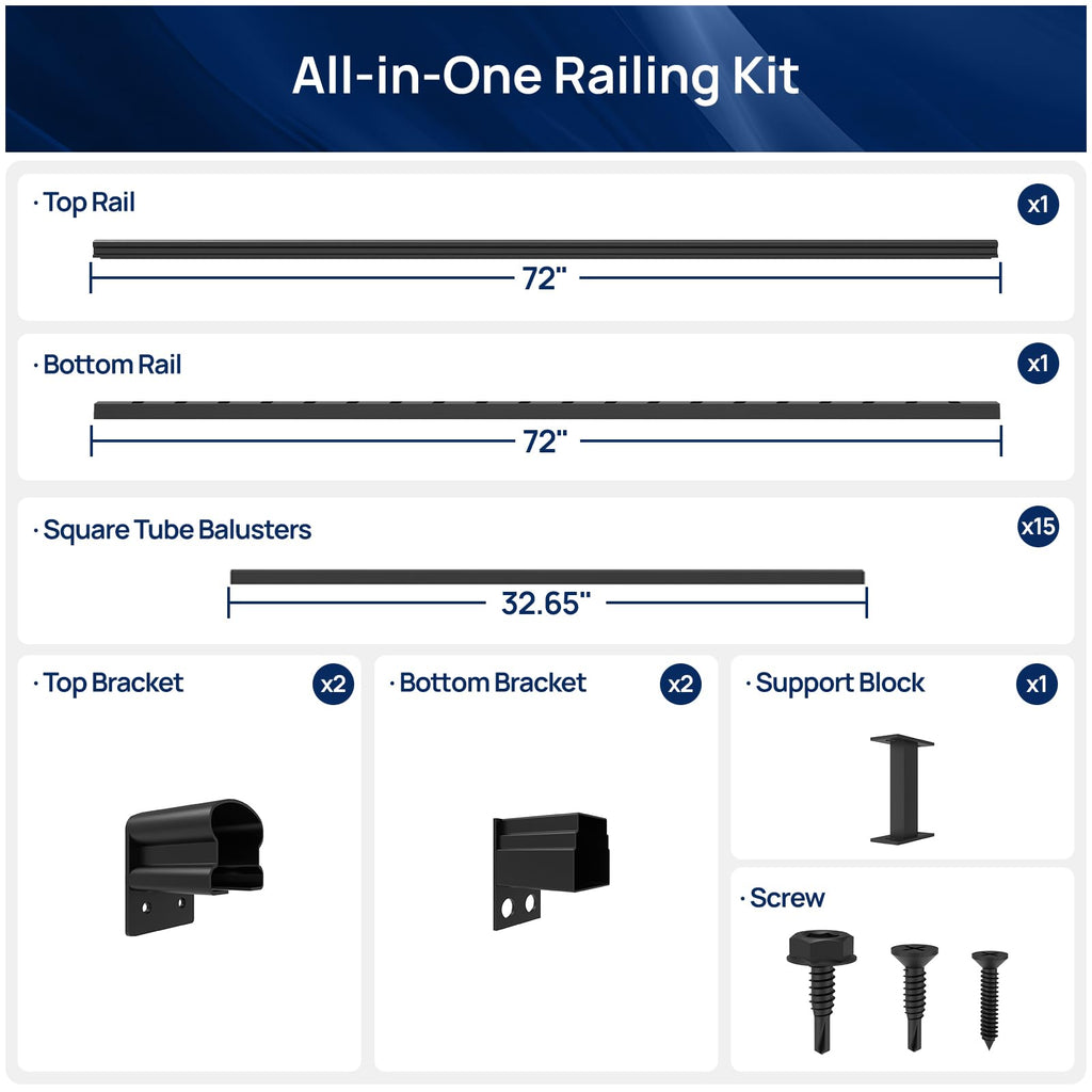 1 Pack 36 in x 6 ft Aluminum Porch and Deck Railing Kit Without Post
