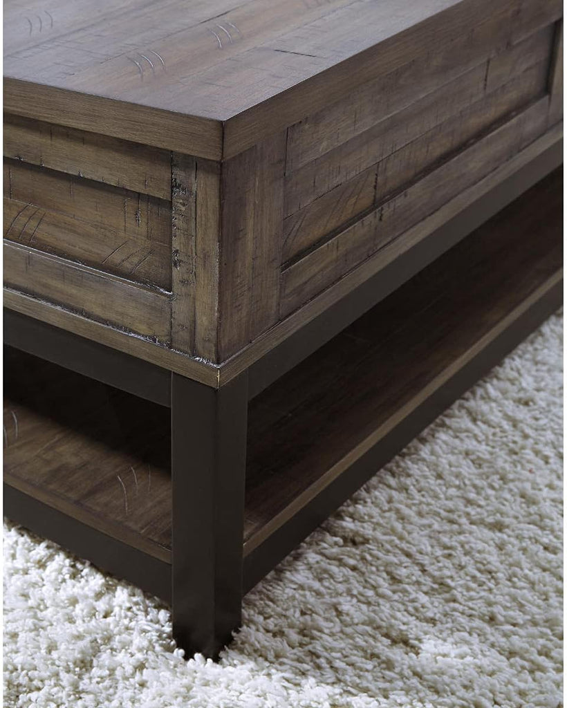 Johurst Rustic Rectangular Lift Top Coffee Table and Fixed Lower Shelf, Brown