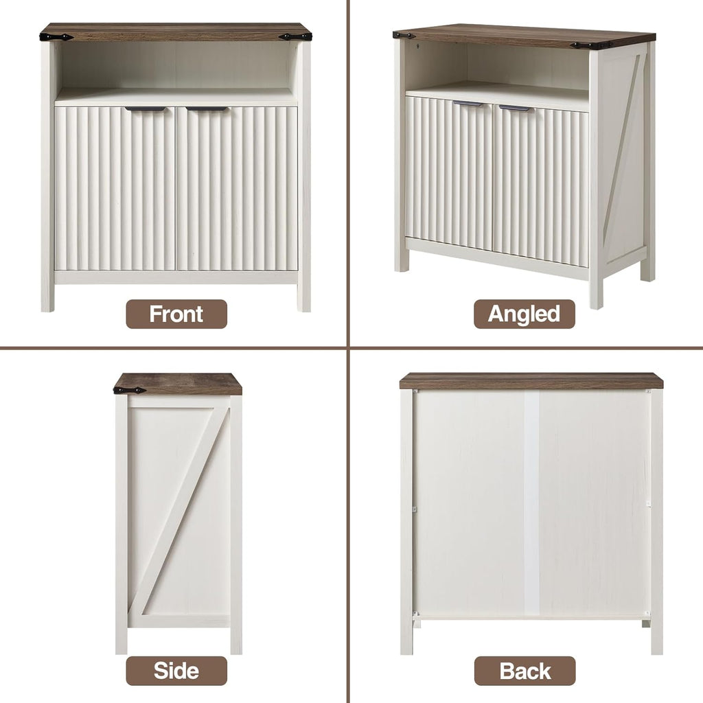 32 Inch Sideboard Buffet Cabinet with 2 Doors, Fluted Coffee Bar with Adjustable Shelf