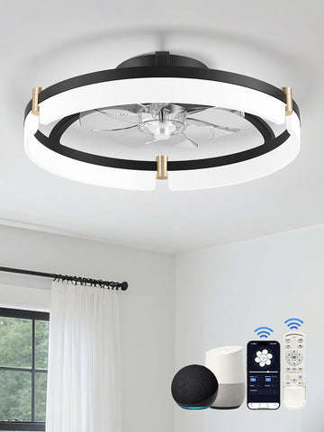 20" Smart Ceiling Fans with Lights,Control via Remote Alexa App,Quiet,Low Profile Flush Mount Bladeless Ceiling Fan