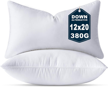 12 x 20 Pillow Insert Down Alternative Throw Pillow Inserts Small Lumbar Decorative Pillow White Rectangle - Set of 2