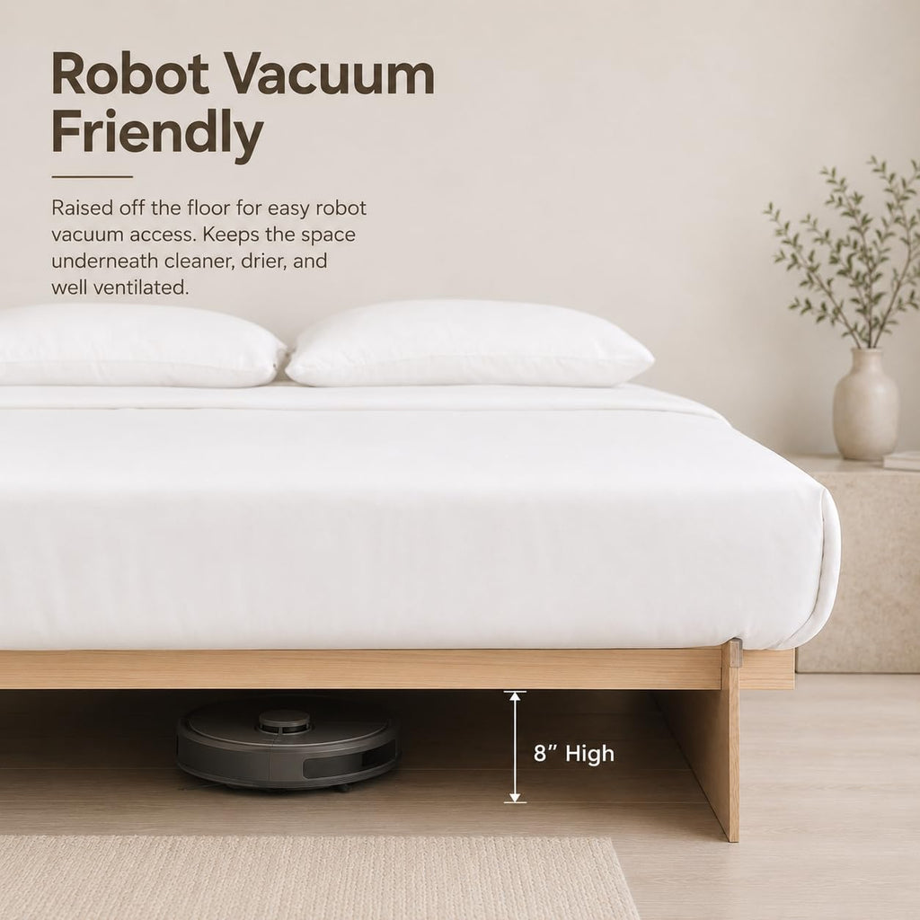 Queen Size Wood Platform Bed Frame, Japanese Tool-Free Joinery