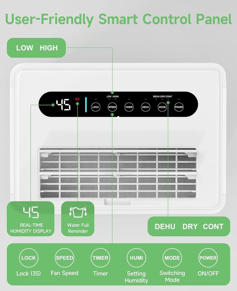 1500 Sq.ft Dehumidifier for Basement, 21 Pint Quiet Dehumidifiers for Home with Drain Hose, Smart Humidity Control